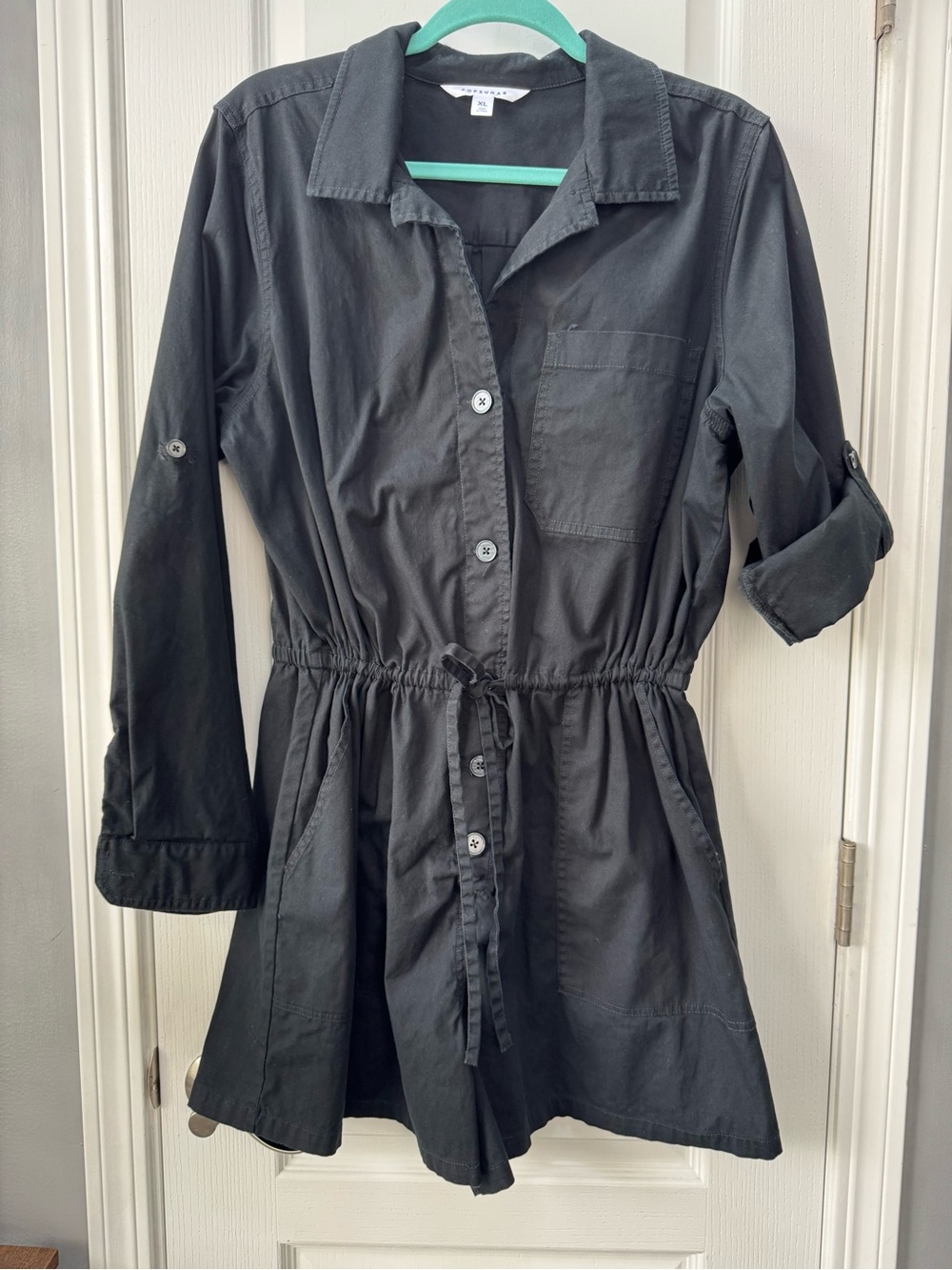POPSUGAR Black Utility Romper with Drawstring Waist